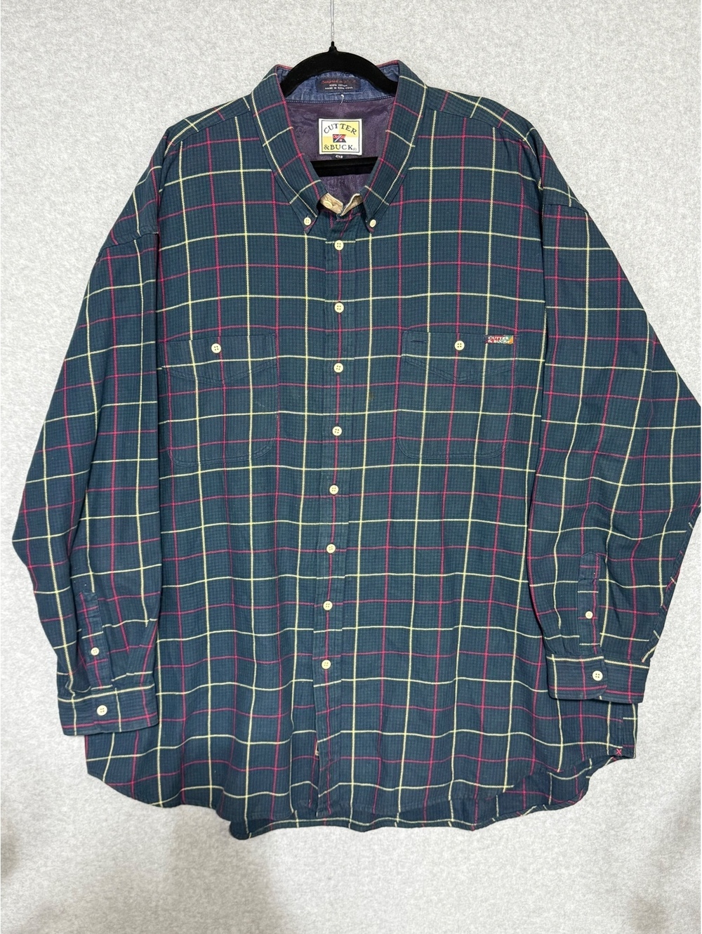 Vtg 90s Cutter & Buck 4XLB Flannel Shirt Men Big Tall Plaid Button Down